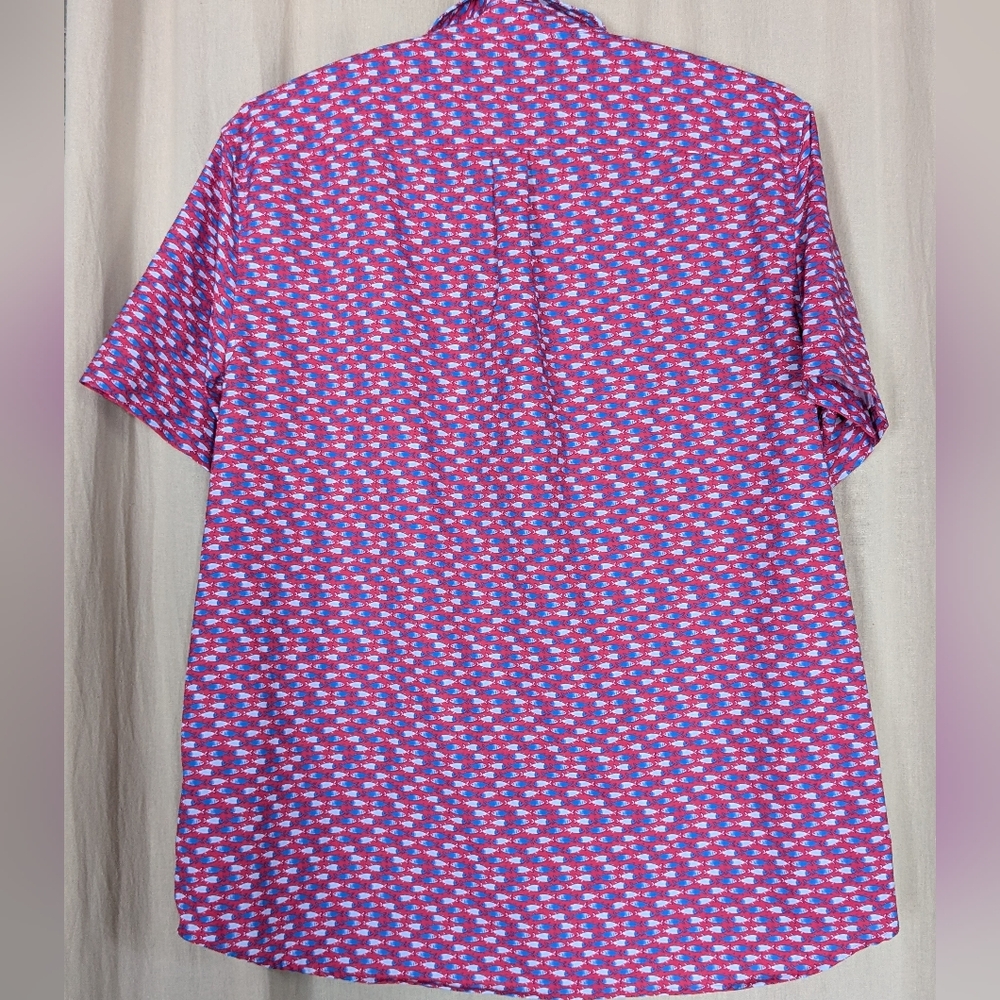 Vineyard Vines Micro Fish Red Short Sleeve Feather Performance Ripstop Shirt Med - Picture 6 of 10